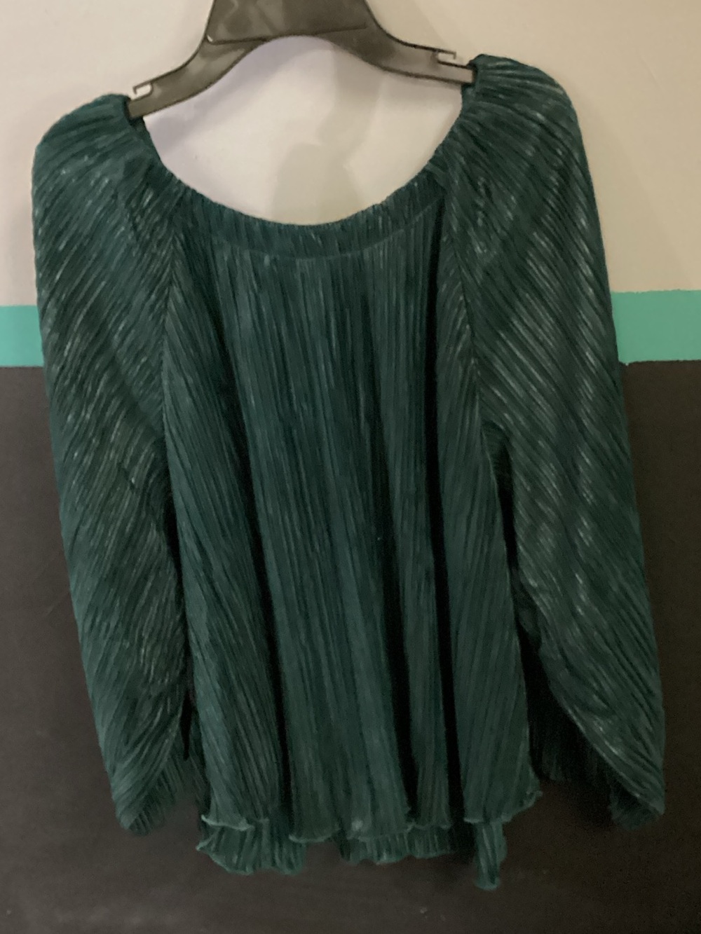 Chico's Teal Pleated Long-Sleeve Blouse